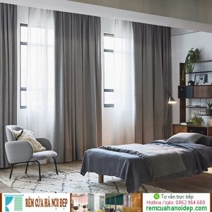 rèm vải màu ghi phòng ngủ