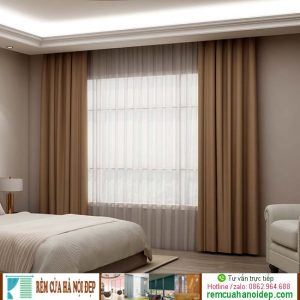 rèm vải màu nâu phòng ngủ