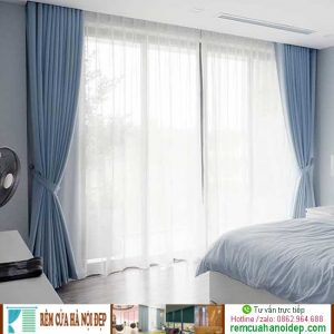 rèm vải màu xanh cho phòng ngủ