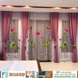 Rèm Vải 2 lớp họa tiết bông sen
